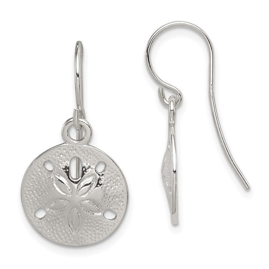 QE6958 Sterling Silver Polished and Textured Sand Dollar Dangle Earrings