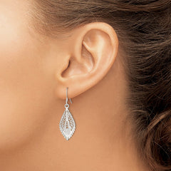 QE7 Sterling Silver Polished & D/C Fancy Filigree Teardrop Dangle Earrings