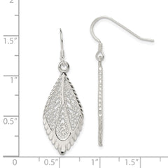 QE7 Sterling Silver Polished & D/C Fancy Filigree Teardrop Dangle Earrings