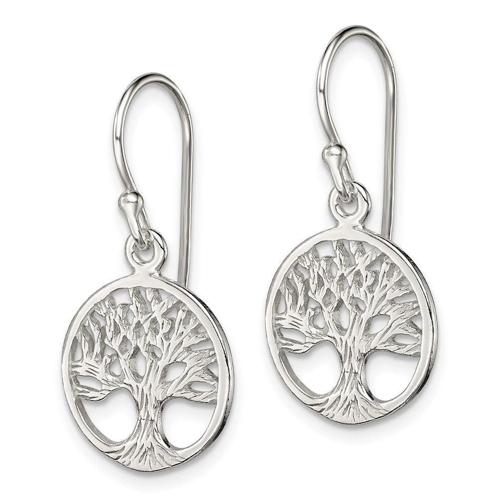 QE7074 Sterling Silver Polished Filigree Tree Dangle Earrings