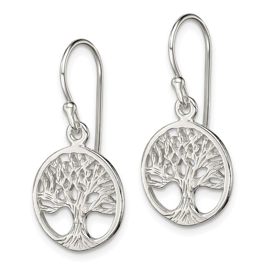 QE7074 Sterling Silver Polished Filigree Tree Dangle Earrings