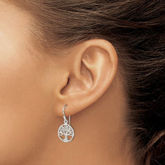 QE7074 Sterling Silver Polished Filigree Tree Dangle Earrings