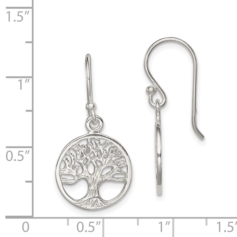 QE7074 Sterling Silver Polished Filigree Tree Dangle Earrings