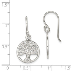 QE7074 Sterling Silver Polished Filigree Tree Dangle Earrings