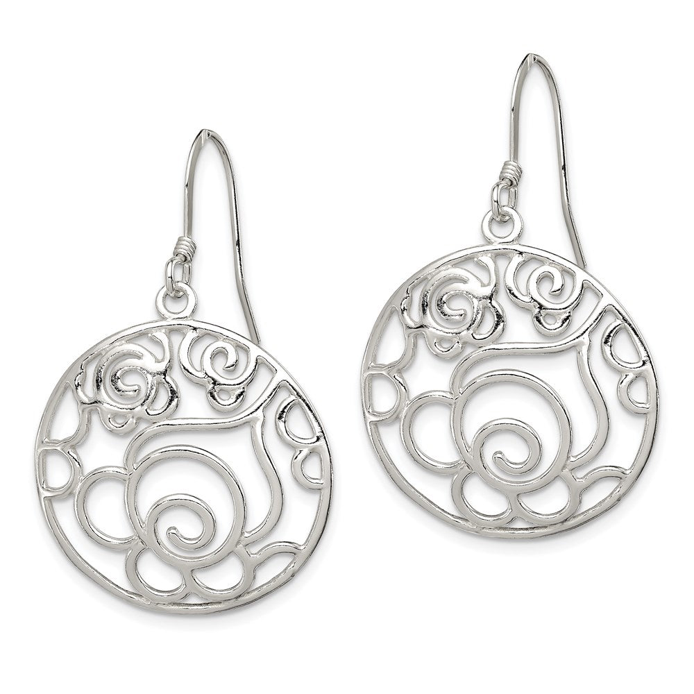 QE7082 Sterling Silver Polished Fancy Circle Dangle Earrings