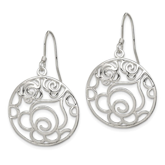 QE7082 Sterling Silver Polished Fancy Circle Dangle Earrings