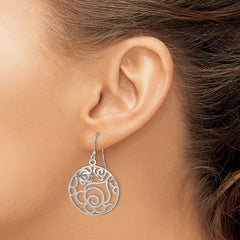 QE7082 Sterling Silver Polished Fancy Circle Dangle Earrings