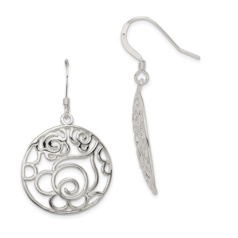 QE7082 Sterling Silver Polished Fancy Circle Dangle Earrings