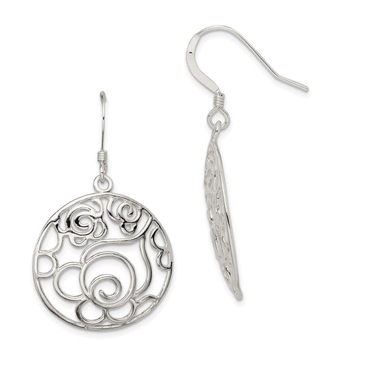 QE7082 Sterling Silver Polished Fancy Circle Dangle Earrings