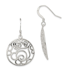 QE7082 Sterling Silver Polished Fancy Circle Dangle Earrings