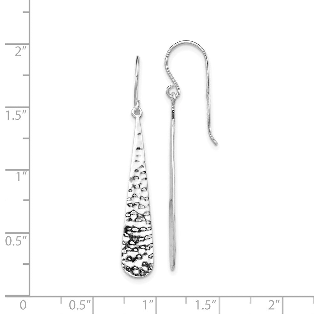 QE7161 Sterling Silver Rhodium-plated Hammered Teardrop Dangle Earrings