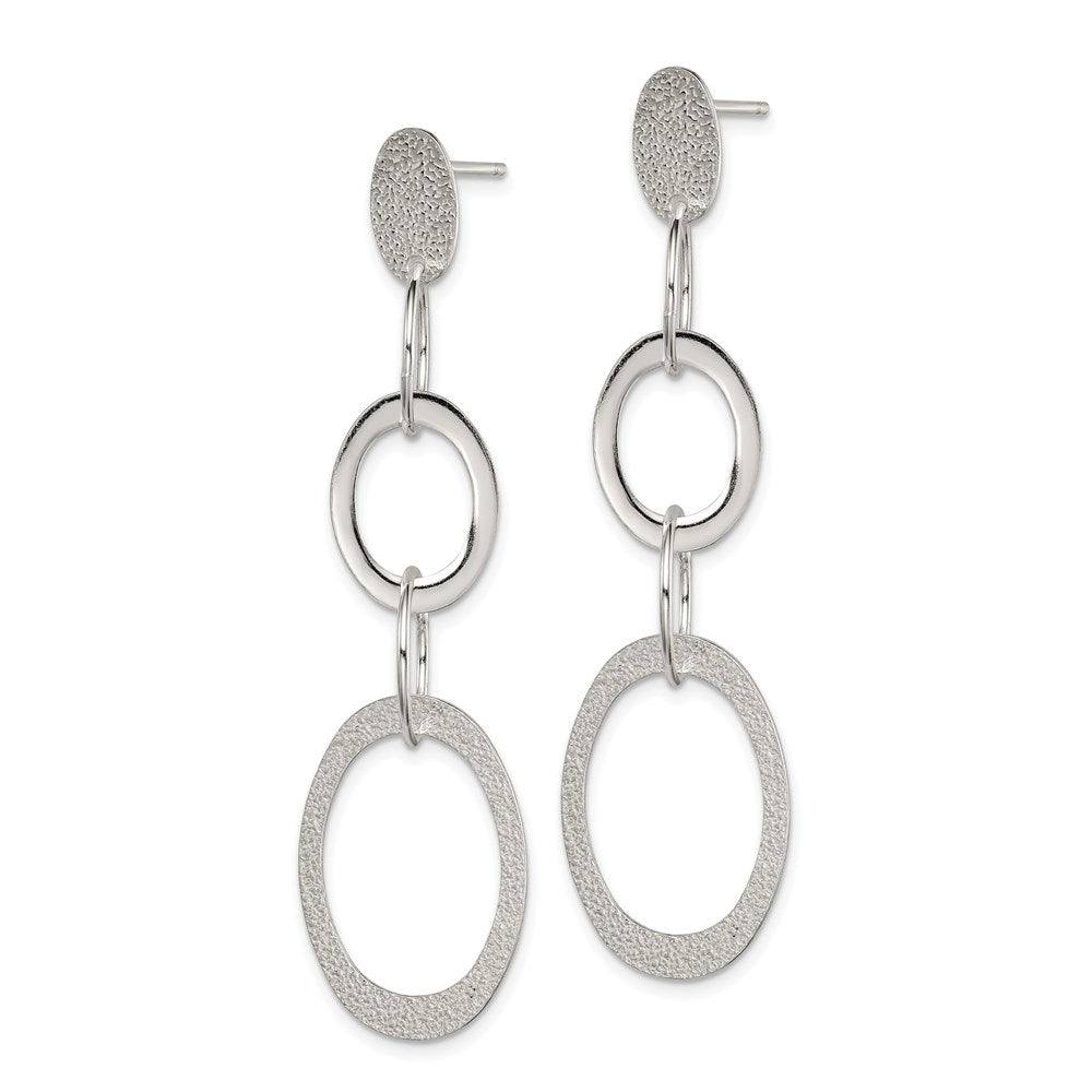 QE7185 Sterling Silver Polished & Textured Circle & Oval Links Post Dangle Earring