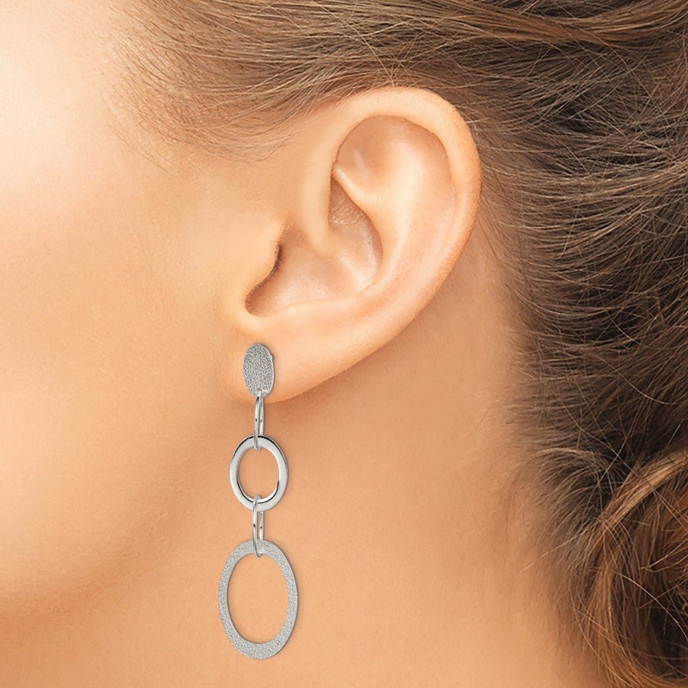 QE7185 Sterling Silver Polished & Textured Circle & Oval Links Post Dangle Earring