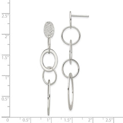 QE7185 Sterling Silver Polished & Textured Circle & Oval Links Post Dangle Earring