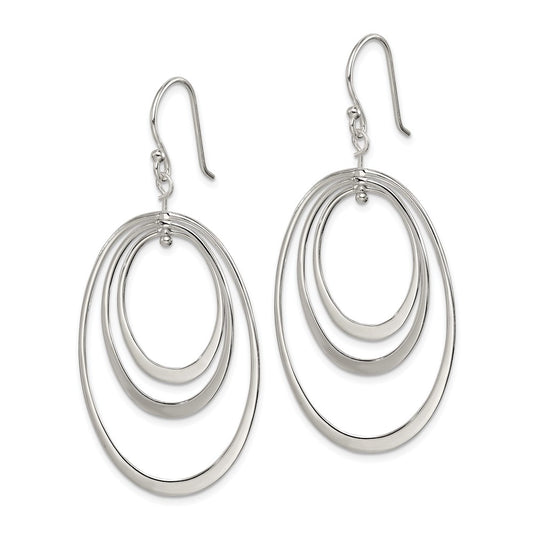 QE7202 Sterling Silver Polished Triple Oval Dangle Earrings
