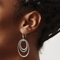 QE7202 Sterling Silver Polished Triple Oval Dangle Earrings