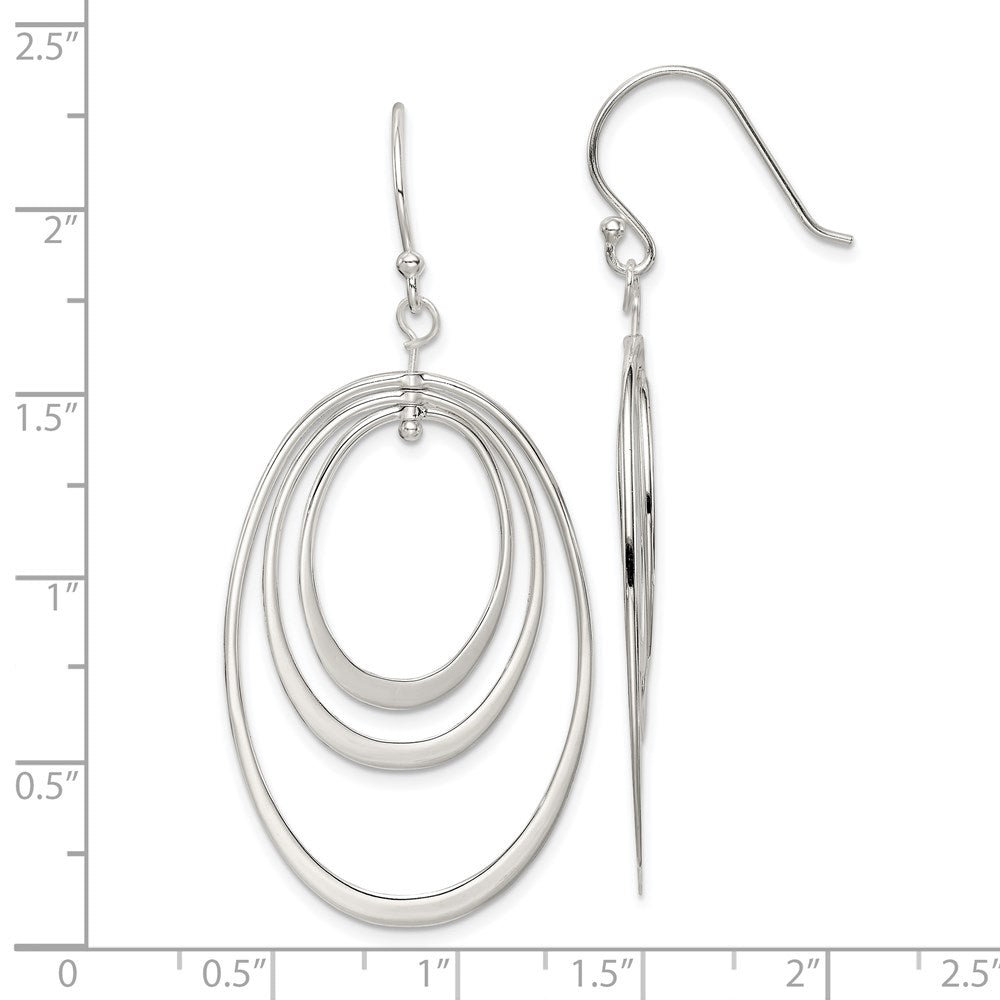QE7202 Sterling Silver Polished Triple Oval Dangle Earrings