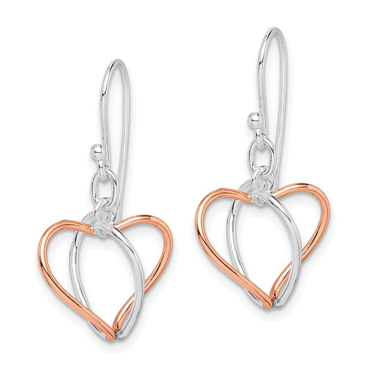 QE7233 Sterling Silver w/Rose Vermeil Heart Dangle Earrings
