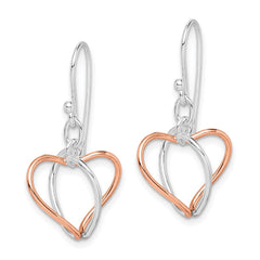 QE7233 Sterling Silver w/Rose Vermeil Heart Dangle Earrings