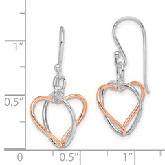 QE7233 Sterling Silver w/Rose Vermeil Heart Dangle Earrings