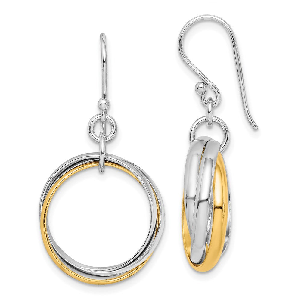 QE7236 Sterling Silver Rhodium & Gold-Plated Triple Circle Dangle Earrings