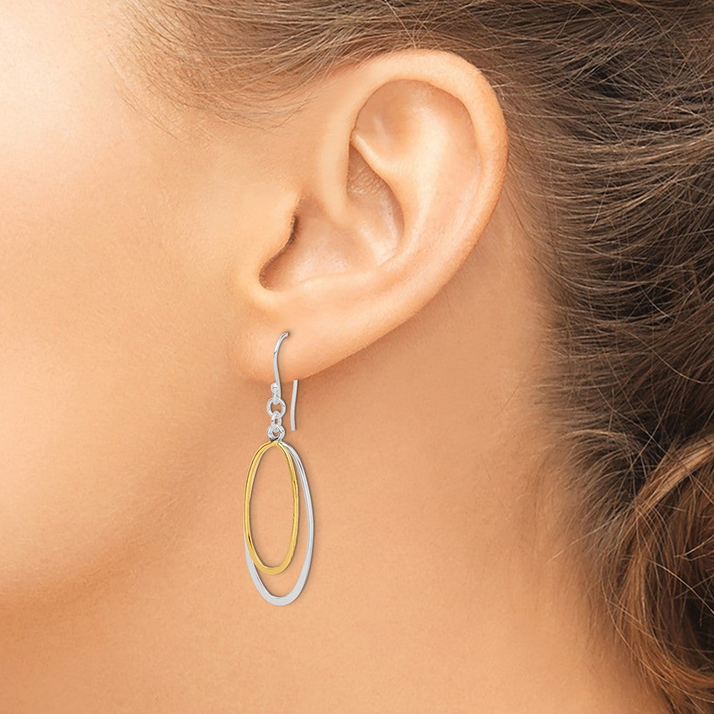 QE7237 Sterling Silver Rhodium-plated & Gold-tone Double Oval Dangle Earrings
