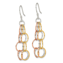 QE7239 Sterling Silver w/ Tri-color Vermeil Polished Circle Link Dangle Earrings