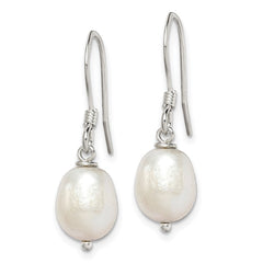 QE7293 Sterling Silver Polished White 7-8mm Freshwater Cultured Pearl Dangle Earrings
