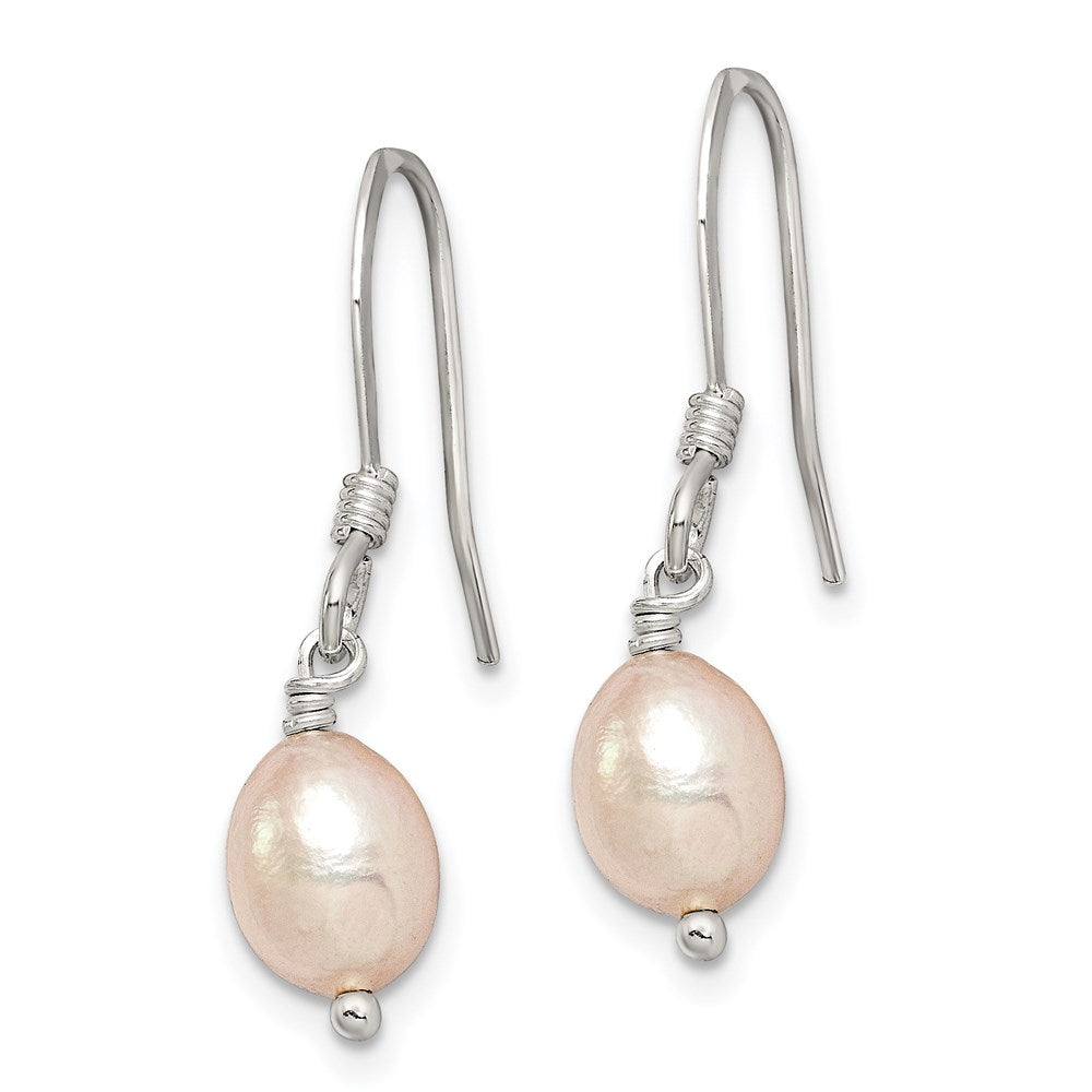 QE7296 Sterling Silver Polished Pink 6-7mm Freshwater Cultured Pearl Dangle Earrings