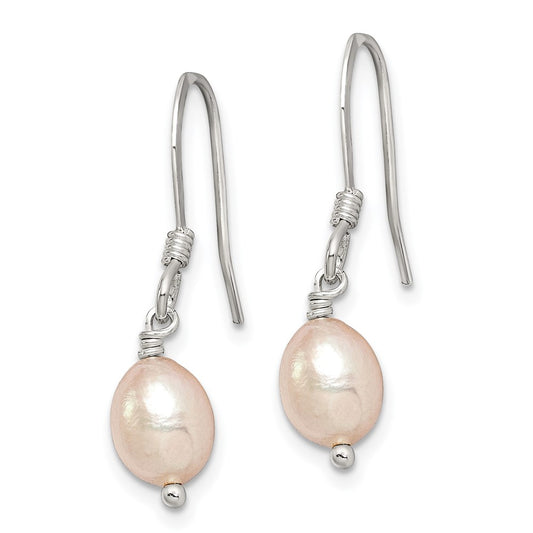 QE7296 Sterling Silver Polished Pink 6-7mm Freshwater Cultured Pearl Dangle Earrings