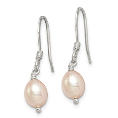 QE7296 Sterling Silver Polished Pink 6-7mm Freshwater Cultured Pearl Dangle Earrings