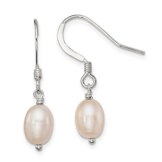 QE7296 Sterling Silver Polished Pink 6-7mm Freshwater Cultured Pearl Dangle Earrings