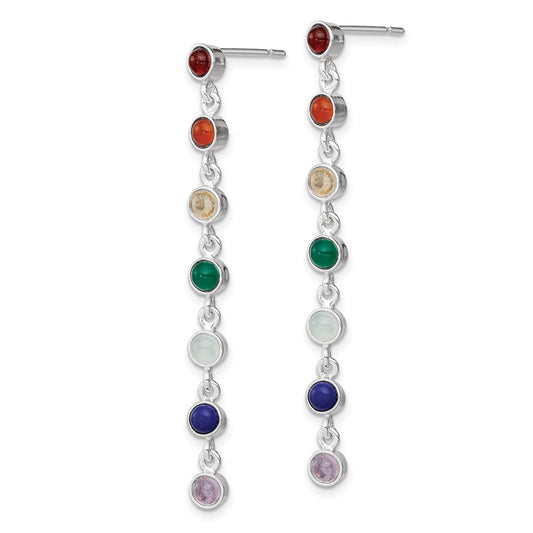 QE7312 Sterling Silver Rhodium Plated Multicolor Quartz Dangle Post Earrings