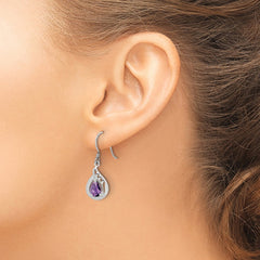 QE7317 Sterling Silver Amethyst Polished Fancy Dangle Earrings