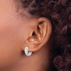 QE7325 Sterling Silver Rhodium-plated CZ Hinged Hoop Earrings