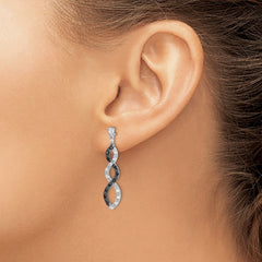 QE7337 Sterling Silver Rhod-plated Black & White CZ Twist Post Dangle Earrings