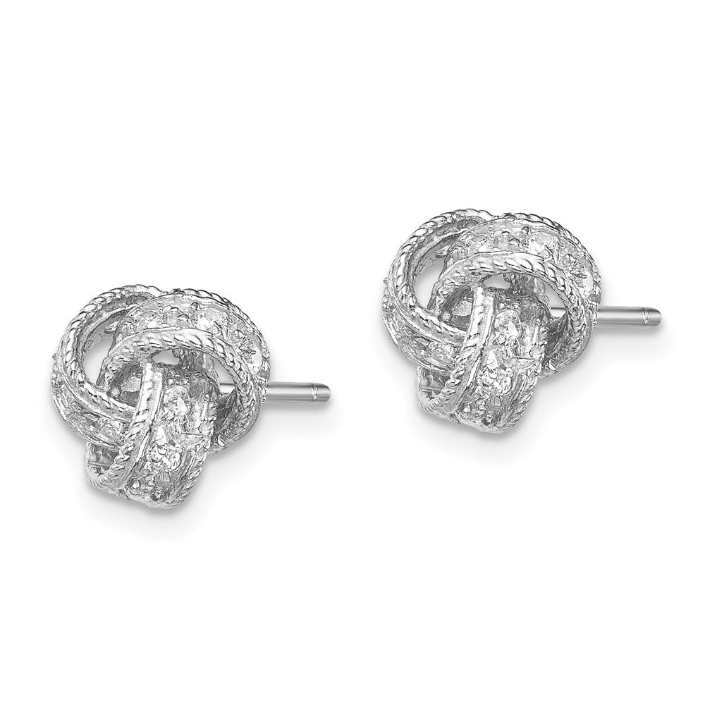 QE7355 Sterling Silver Rhodium-plated CZ Love Knot Post Earrings