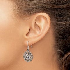 QE7375 Sterling Silver Polished & Antiqued Filigree Circle Dangle Earrings