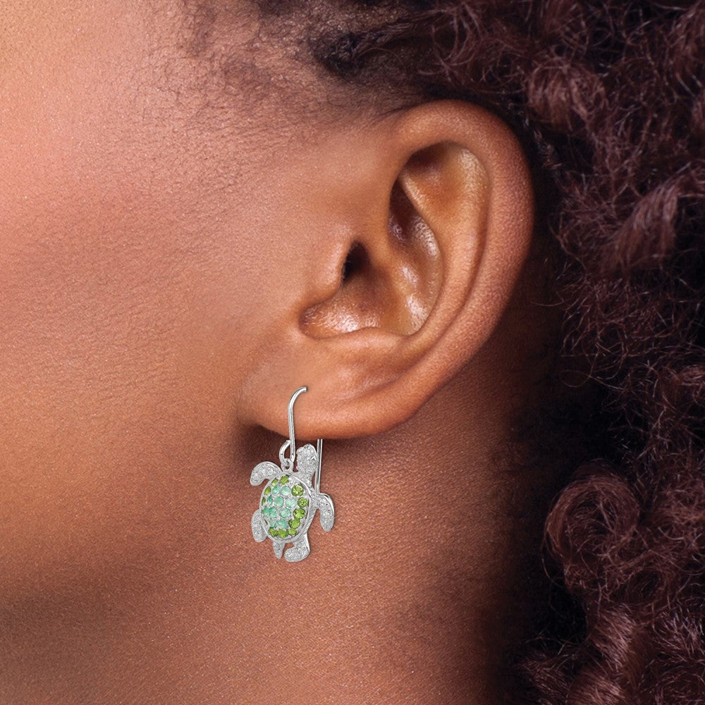 QE7403 Sterling Silver Rhodium-plated Multi CZ Turtle Dangle Earrings