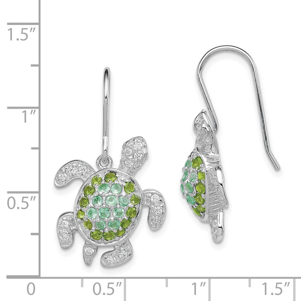 QE7403 Sterling Silver Rhodium-plated Multi CZ Turtle Dangle Earrings