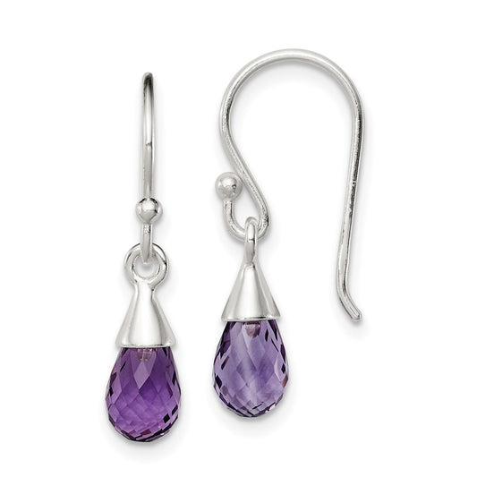 QE7410 Sterling Silver Amethyst Dangle Earrings
