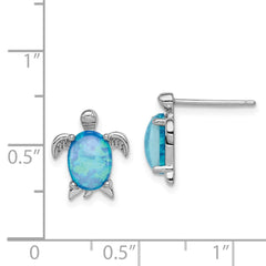 QE7435 Sterling Silver Rhodium-plated Created Opal Polished Turtle Post Earrings