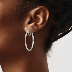 QE7457 Sterling Silver Rhodium-plated White Preciosa Crystal Hoop Earrings