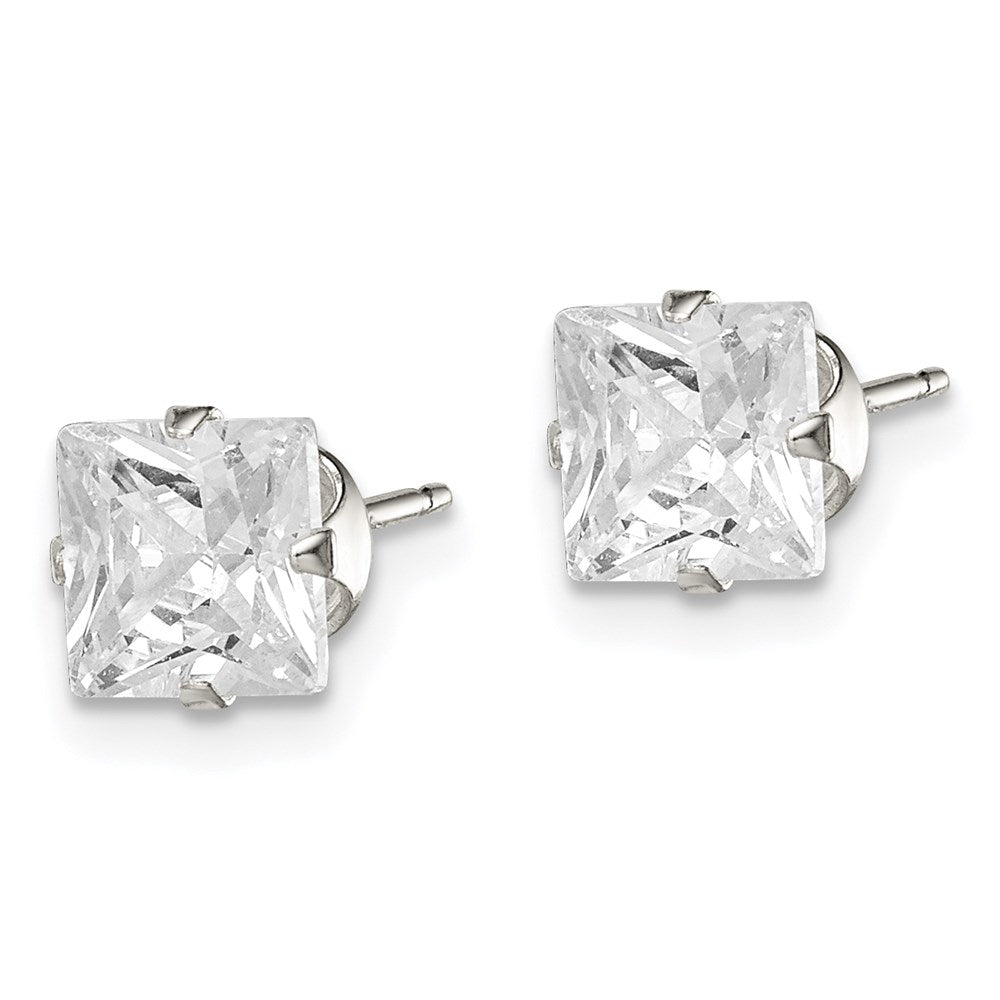 QE7502 Sterling Silver 6mm Square Snap Set CZ Stud Earrings