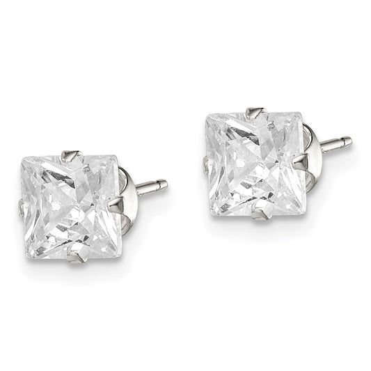 QE7502 Sterling Silver 6mm Square Snap Set CZ Stud Earrings