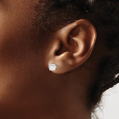 QE7502 Sterling Silver 6mm Square Snap Set CZ Stud Earrings