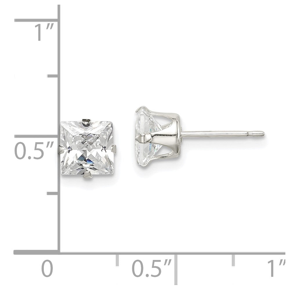 QE7502 Sterling Silver 6mm Square Snap Set CZ Stud Earrings