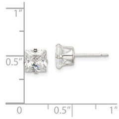 QE7502 Sterling Silver 6mm Square Snap Set CZ Stud Earrings