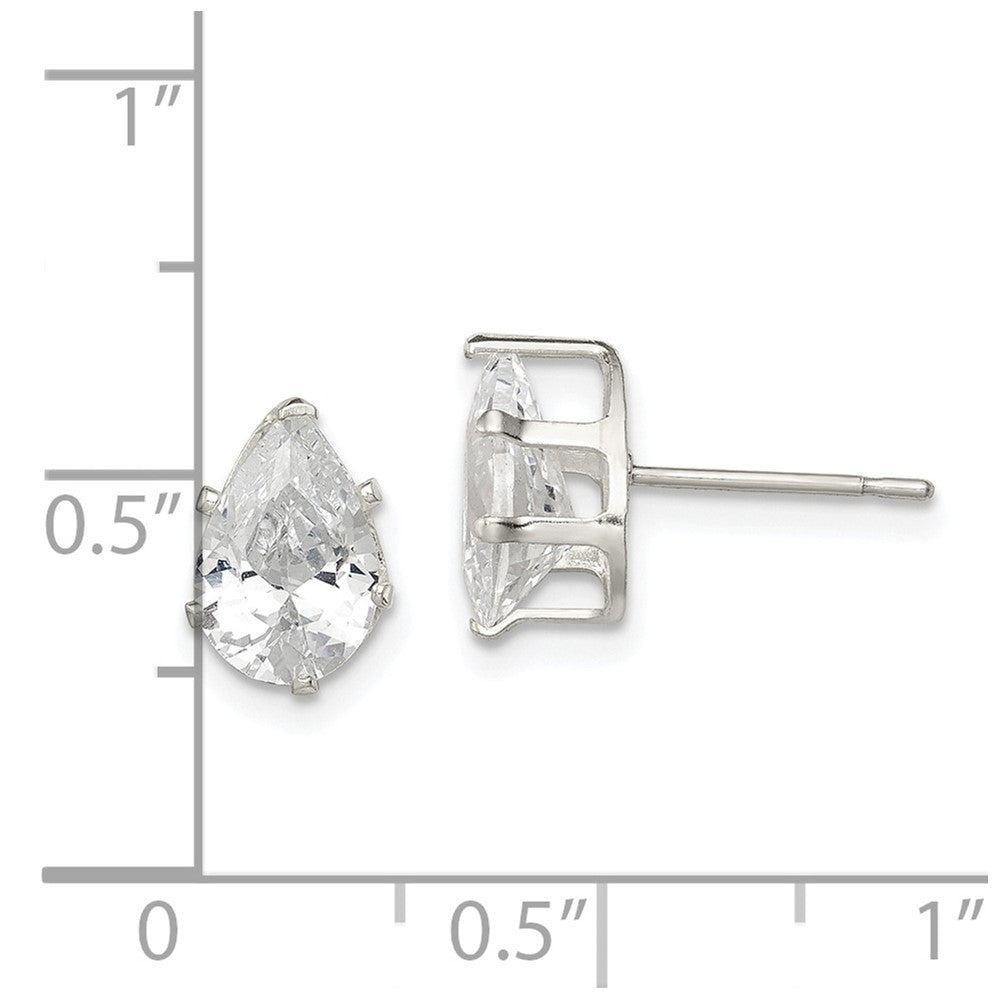 QE7542 Sterling Silver Polished 9x6mm Pear Snap Set CZ Stud Earrings