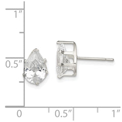 QE7542 Sterling Silver Polished 9x6mm Pear Snap Set CZ Stud Earrings